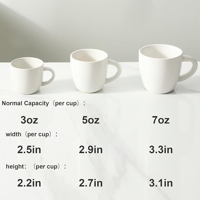 HASENSE Ceramic Espresso Cups Set, 4 Pack White Coffee Cups, Mini Latte Cappuccino Cups with Handle, Stackable Thick Porcelain Demitasse Cups, Suit for Espresso Machine and Coffee Maker, White
