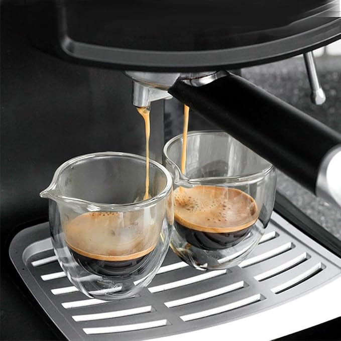Double Walled Glasses Espresso Cups with Spouts set of 2, 3oz Clear Short Espresso Mugs, Insulated and No Condensation