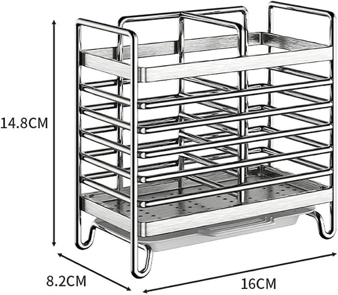 Stainless Steel Wall Mounted Utensil Holder and Countertop Drying Rack with Drain Tray for Kitchen Forks Spoons Chopsticks Silver 3 Compartments(2 Compartments)