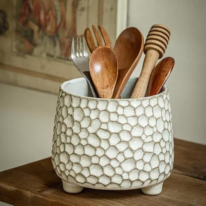 Utensil Crock, 4.5 Inches Utensil Holder for Counter, Kitchen Utensil Organizer, Farmhouse Kitchens Countertop Decor, Flower Pot, Makeup Tool Holder, Pen Holder
