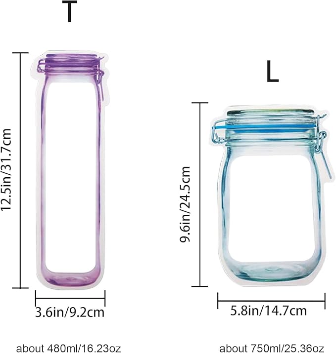 20 Mason Jar Bottles Bags Reusable Snack Bags Food Storage Bags Zipper Sealed Sandwich Bags Snack Storage Food Saver Bags for Nuts Cookies Freezer Safe