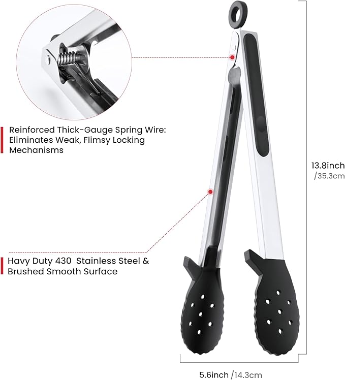 12 Inch Kitchen Tongs for Cooking, 600ºF Heat Resistant Silicone Cooking Tongs with Silicone Tip Pasta Tongs Spaghetti Tongs for Tossing Salad, Serving Food, Grilling, Non-Stick (12"-Biscuit Head)
