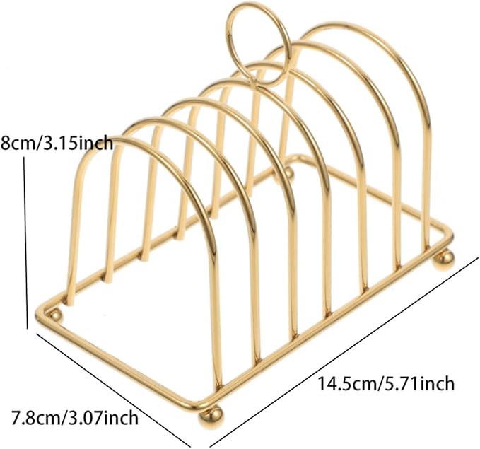 Metal Chrome 6 Slote Slices Toast Rack Toast Serving Dining Rack Stand Loaf Bread Holder, Toast Holder Rack, Bread Slice Stand, Toast Rack, Cooling Bread Rack for Kitchen, or Bakery (Gold)