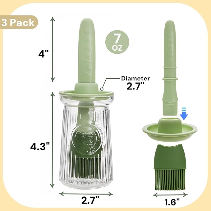 3 Pack 200 ml Oil Dispenser with Brush, 3 IN 1 Glass Olive Oil Dispenser Bottle, Heat Resistant Silicone Basting Brush for Kitchen, Cooking, BBQ, Grilling, Frying, Baking, Sauce