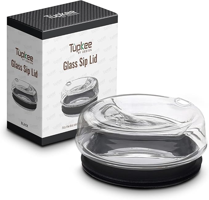 Glass Sip Lid Black - Replacement Double Wall Glass Tumbler, 14oz & 8oz Hand Blown Travel Mug