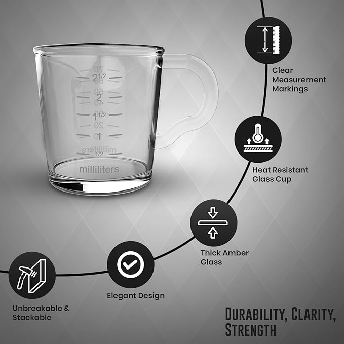 Rattleware 3 Oz Double Spouted Glass Espresso Shot Pitcher with Graduated Ml & Oz Markings Commercial-Grade Measuring Cup for Barista Precision and High-Volume Pouring