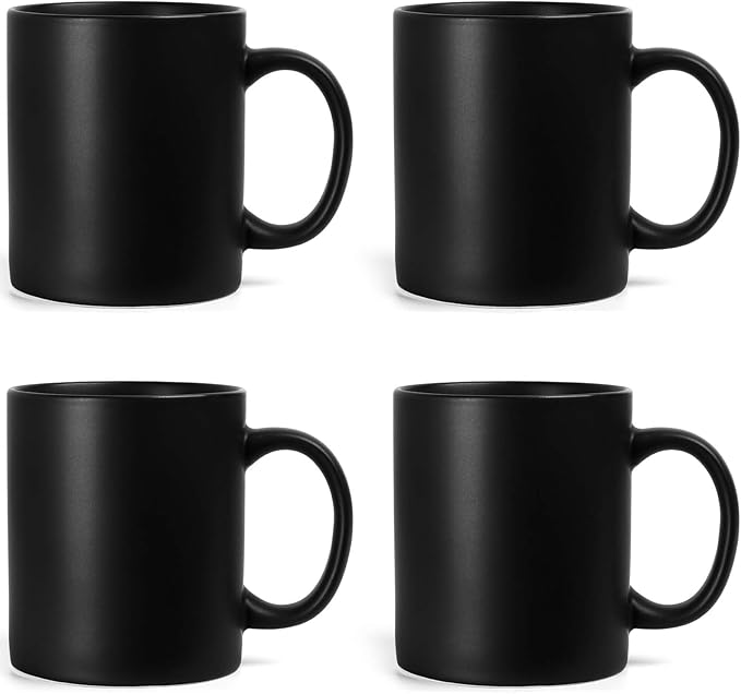 harebe 11 OZ Classic Coffee Mugs Set of 4, Family Ceramic Cup for Coffee, Tea, Cocoa and Mulled Drinks, Matte Black