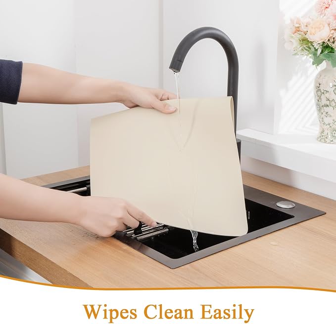 SHACOS Placemats Set of 6 Faux Leather Heat Resistant PU Non-Slip Vinyl Place Mats Waterproof Wipeable Table Mats for Kitchen Dining Indoor Outdoor, Beige