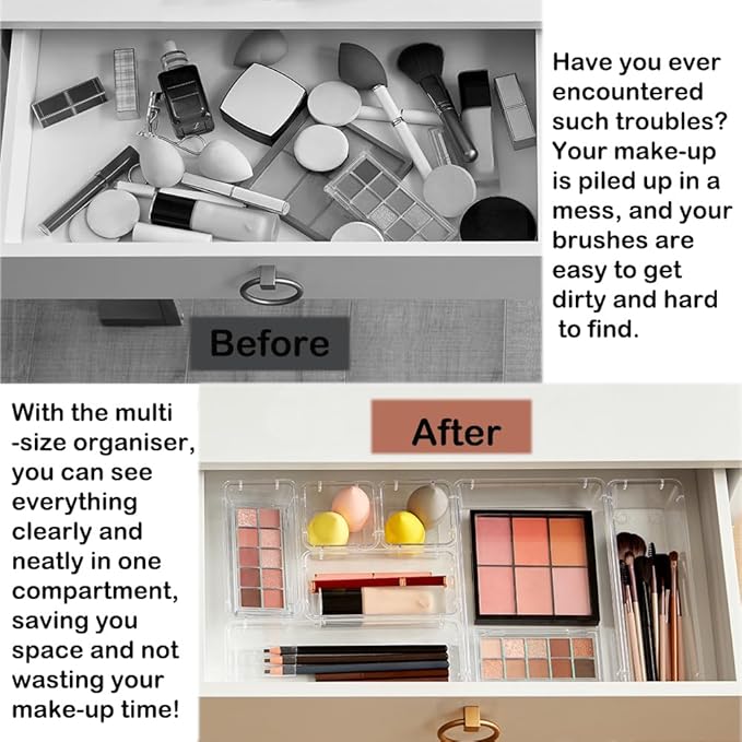 25 Pack Fridge Storage Containers, Plastic Office Organization Clear Food Storage Boxes Snack Organiser Refrigerator Storage Bins Set for Kitchen Bathroom Pantry Cabinet