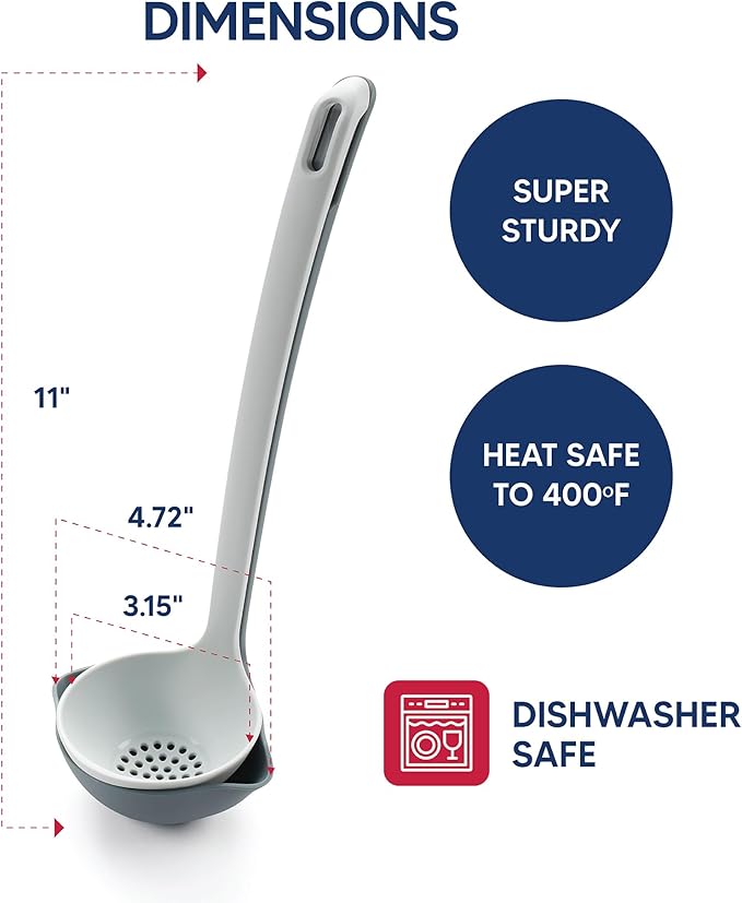 HIC Kitchen 2-in-1 Straining Ladle, Super Strong and Heat Safe