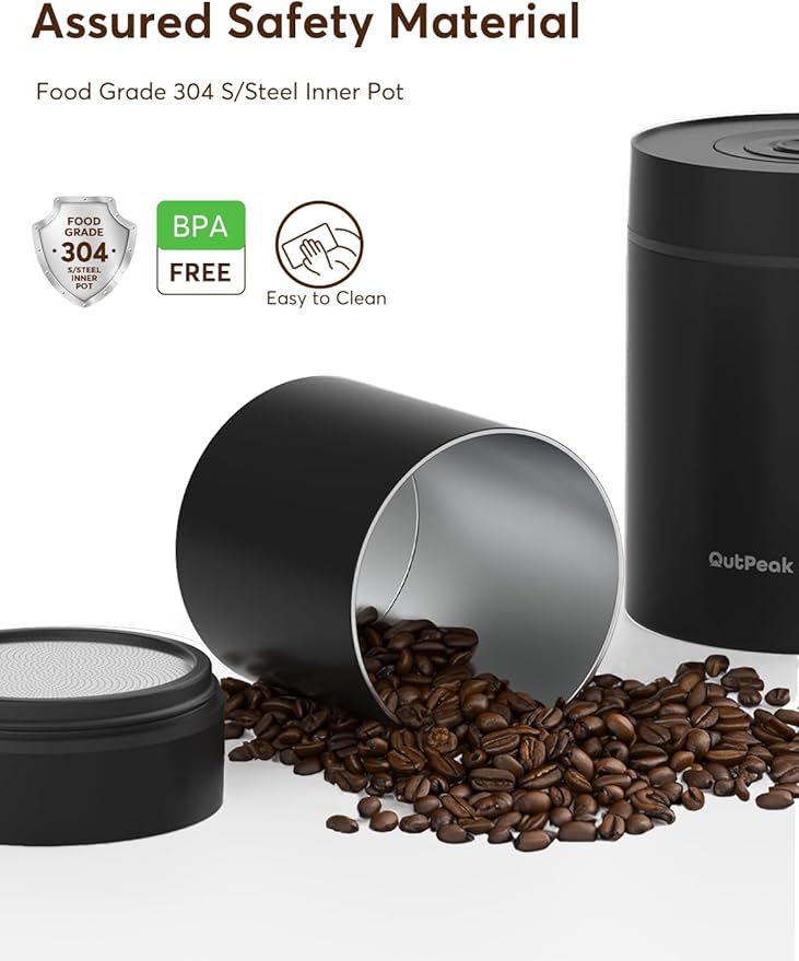 OUTPEAK 2025 Kilo Auto Vacuum Coffee Canister, 1.8L for 21.2oz Coffee Beans, One-Button Operation, Stainless Steel Container with Scoop, Fresh 6-Month Storage Container (Barista Champion's Choice)
