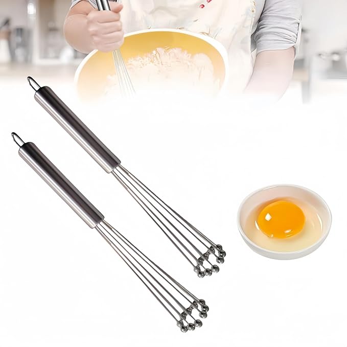 2 Pieces 10.23inch Stainless Steel Ball Whisks,Durable Manual Egg Beater, Whisk Set for Cooking,Cream whisk, kitchen baking tool,Dishwasher Safe
