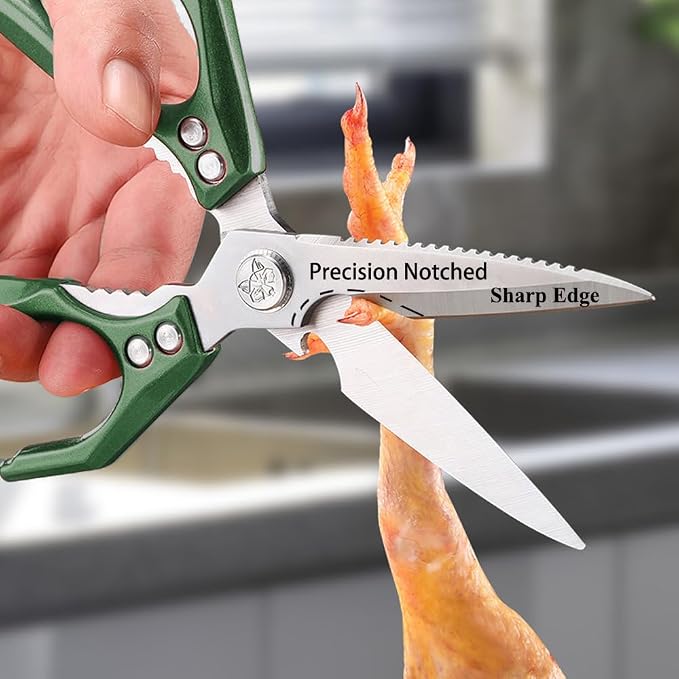 Kitchen Scissors 3.5mm Thick Blade, Heavy Duty All-Metal Shears for Cutting Poultry Bones & Meat, Ergonomic Non-Slip Handle, 5-in-1 with Bottle Opener & Fish Scaler, Rust-Proof and Dishwasher Safe