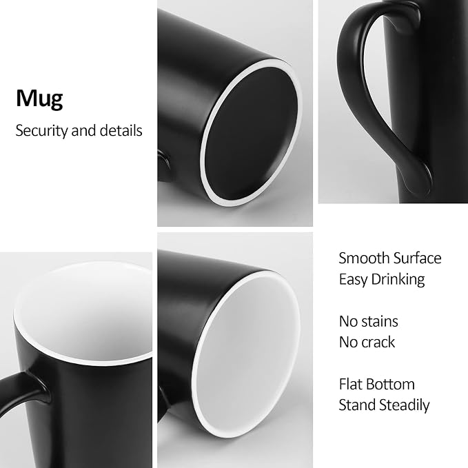 20 OZ Large Diner Coffee Mugs,Tall Beer Cups,Matte Black Couple's Cups with Handle,Oversized Cylindrical Design Modern Ceramic Tea Cup for Dad Mom Friends Gift.Set of 2
