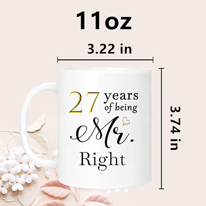 27th Anniversary Coffee Mugs Set of 2, 27 Year Anniversary Wedding Gifts Decorations for Couple Parents Men Women Husband Wife Him Her, Gift Box Packaging, 11oz