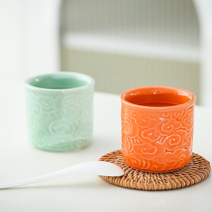 Ceramic Espresso Cups Set of 2 or 4-3oz Demitasse Cups for Coffee & Tea, No Handles, Durable & Dishwasher Safe (bisque, 2)