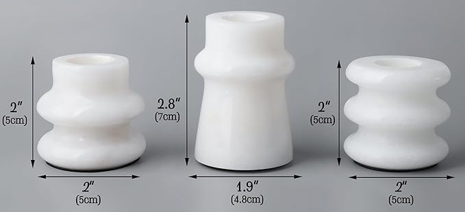 Vixdonos Marble Candle Holder Set of 3 Taper Candle Candlestick Mantle Candle Stand for Home Decor,Wedding,Party and Table Centerpieces(White)