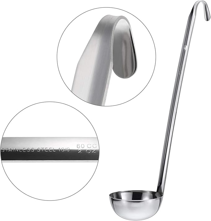 meekoo Stainless Steel Ladle Soup Handle Ladle with Pouring Rim for Kitchen Cooking Soup Sauce