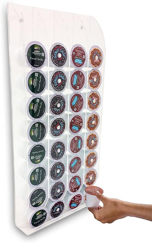 OnDisplay Acrylic K Cup Coffee Pod Holder, Clear Wall Mounted Coffee Pod Holder Organizer for K Cups, Holds 32 Coffee Capsules Capacity