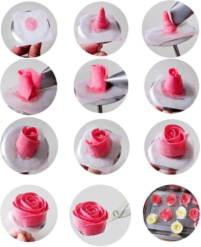 Icing Flower Making Tools Kit,7 Petal Piping Tips Set with 20 Disposable Frosting Bags, 4 Cake Flower Nails, 2 Nail Lifters for Beginners Professionals & Baking Enthusiasts