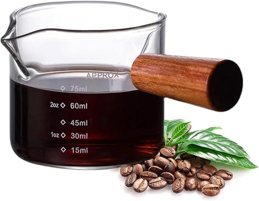3 oz Espresso Measuring Cup Shot Glasses Measuring Triple Pitcher Double Spouts Glass Creamer Measure Cup for Barista Coffee Carafe Sauce Milk Bar Party Wine Cocktail, 75ML