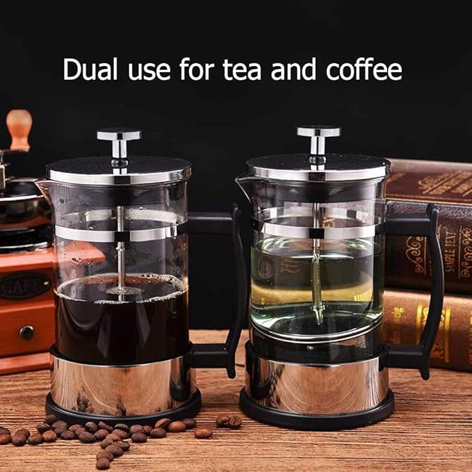 Stainless Steel Glass Coffee Pot, French Press Filter Pot Household Tea Maker No Electricity No Bad Plastic Taste Ideal for Home, Camping & Travel