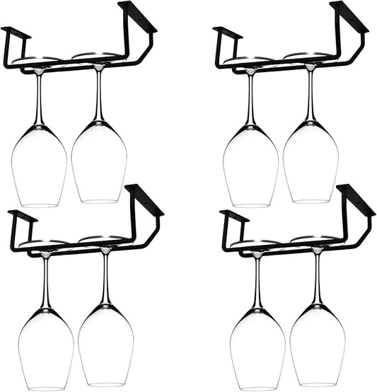 7 Inch Black Wine Glass Rack, Under Cabinet Wine Glass Holder, Stemware Rack, Hanging Stemware Holder for Cabinet Kitchen Bar, Set of 4