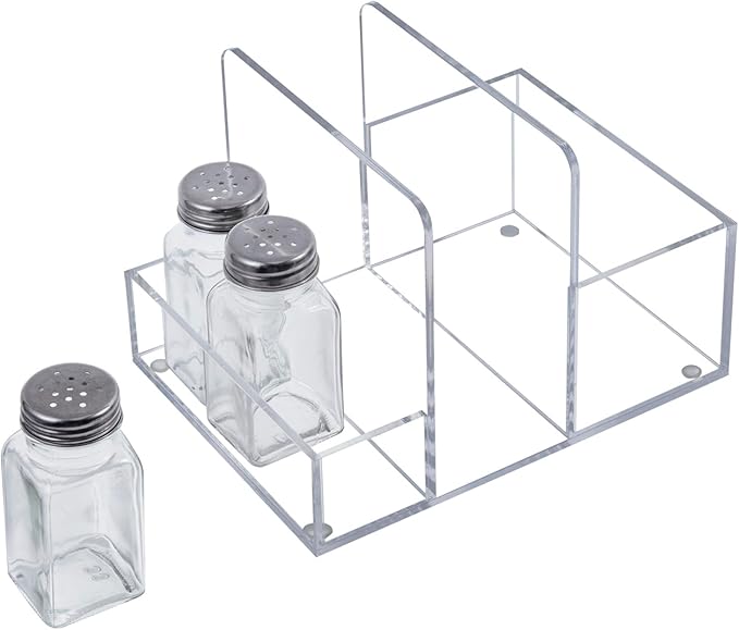 MyGift 2-in-1 Acrylic Napkin Holder with Salt and Pepper Shakers, Metal Vintage Scrollwork Dinner Table Paper Towel Condiment Holder with Rustic Solid Wood Base (Premium Clear Acrylic)