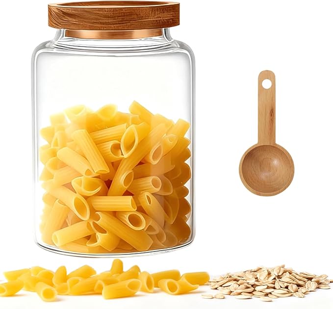 Glass Coffee Storage Jar with Lids Spoon Kitchen Borosilicate Glass Food Canister Containers for Sugar Ground Flours Coffee Beans Nut Pasta Spice Rice Loose Tea