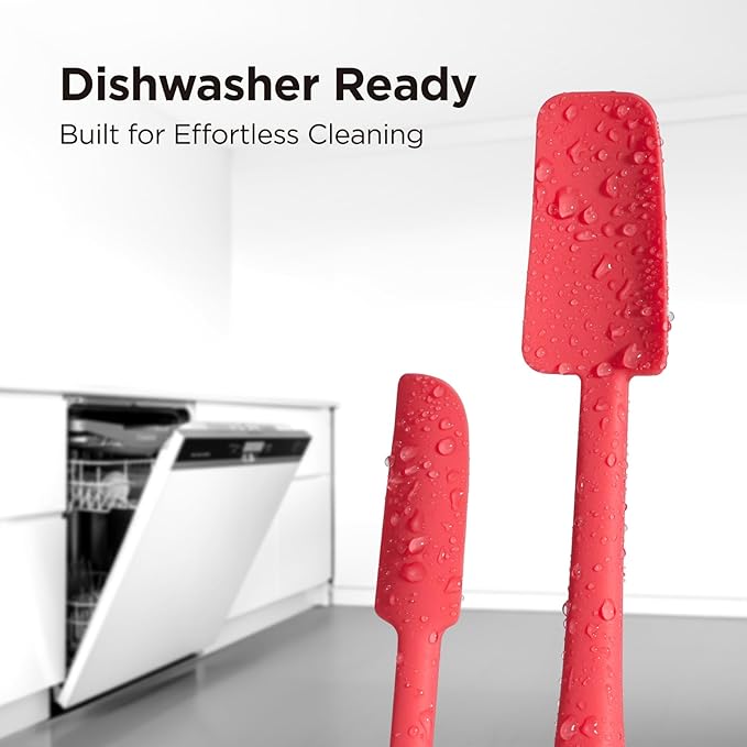 Kitchen Mama WaltzGrip Platinum Silicone Jar and Can Spatula Set: Heat-Resistant, Dishwasher Safe, Ergonomic Grip, Perfect for Mixing and Scraping, Nonstick Cookware (Red)