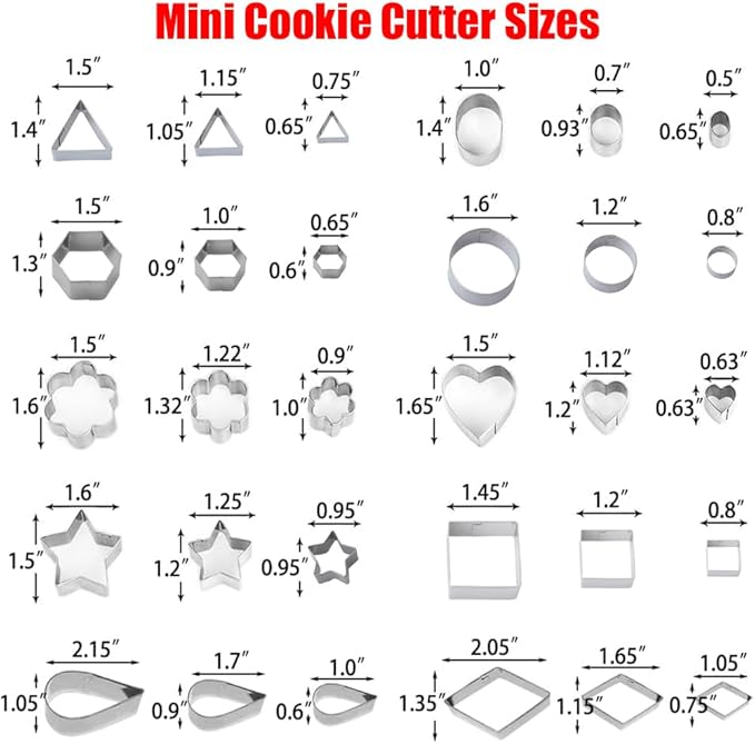 30Pcs Mini Cookie Cutter Set with Box, Small Stainless Steel Fruit Veggie Tiny Polymer Clay Cutters for Kids, Geometric Set for Biscuit Mold