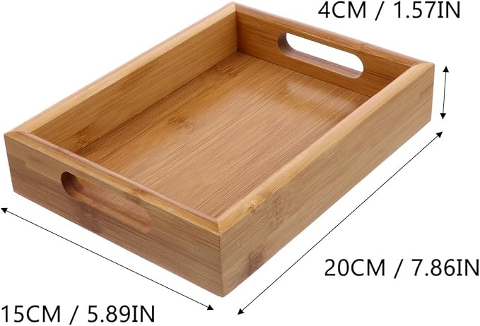 Generic 1 Pack Bamboo Serving Tray, 6x8x1.5'' Small Rectangular Ottoman Tray with Handle, Portable Food Serving Platter, Coffee Table Decoration