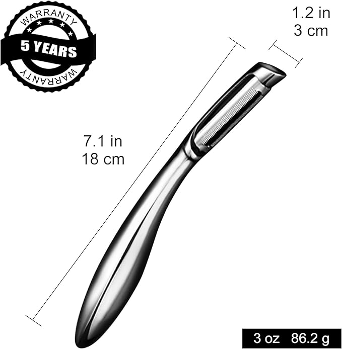 Vegetable Peeler, Premium Stainless Steel Potato Peeler, High Tensile Ultra Sharp Blade Fruit and Food Slicer, I Shaped with Ergonomic Non-Slip Handle, Dishwasher Safe with 5 Years Warranty