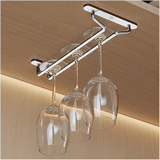 CAKERS Under Cabinet Hanging Stemware Display Rack|304 Stainless Steel Wine Glass Holder|Wine Glass Storage Organizer Hanger,1 Rows,27cm(10.6in)