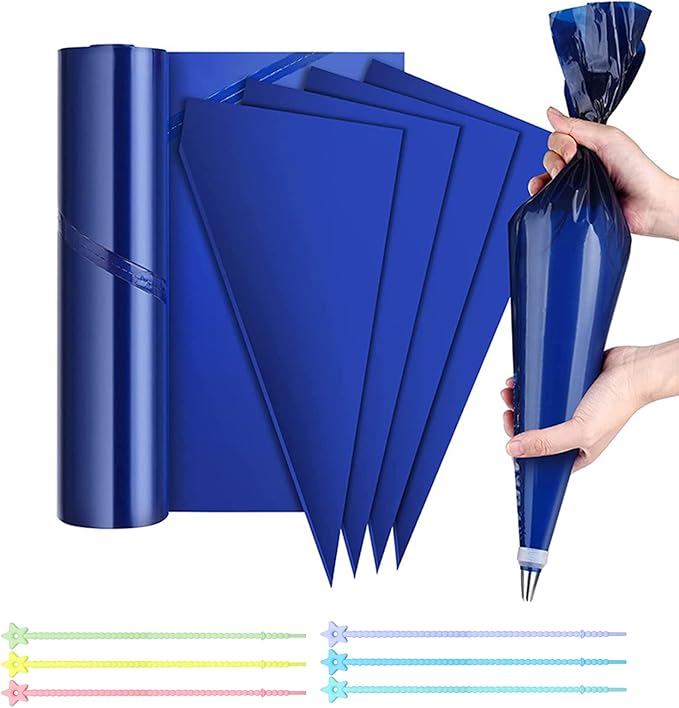 Joyeee 21 inch Large Icing Piping Bags for Frosting, with 6 Pcs Seal Reusable Icing Bag Ties, 50 Pcs Extra Thick Big Disposable Pastry Bags for Bakery, Party Dessert, Birthday Cake Decorating