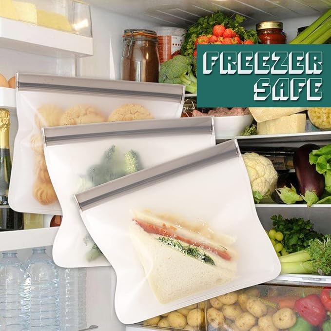 Reusable Ziplock Bags, Food Storage Bags, Leakproof Reusable Quart Bags for Marinate Meats, Fruit, Snack, Home Organization, Eco-Friendly, Pack of 8