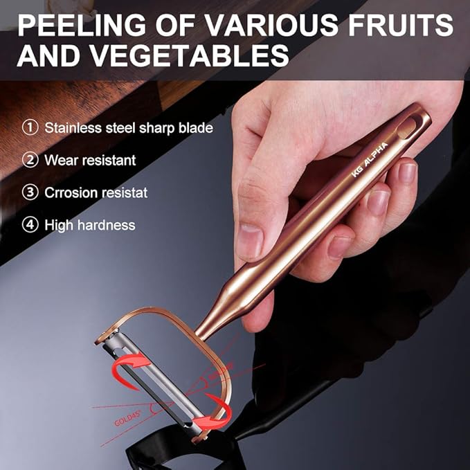 Vegetable Apple Peelers for kitchen, Fruit Carrot Veggie Potatoes Peeler, Heavy Duty Y-Shaped Stainless Steel Peelers, with Ergonomic Non-Slip Handle sharp Blade, Dishwasher Safe KG ALPHA Rose Golden