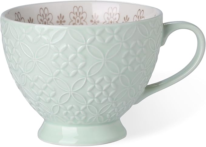 SIGNATURE HOUSEWARES Pad Print Set of 4 Assorted Footed 14oz Mugs, PP13 Multicolor