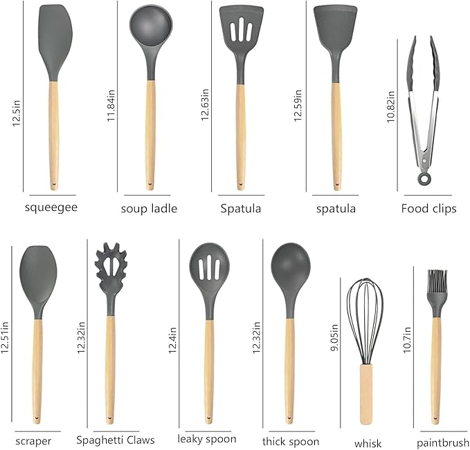 19-Piece Kitchen Utensil & Knife Block Set: 12 Non-Stick, Heat-Resistant Silicone Cooking Utensils (Spatula, Tongs, Ladle, Scissors) + 5 Sharp Kitchen Knives & Cutting Board (Gray)