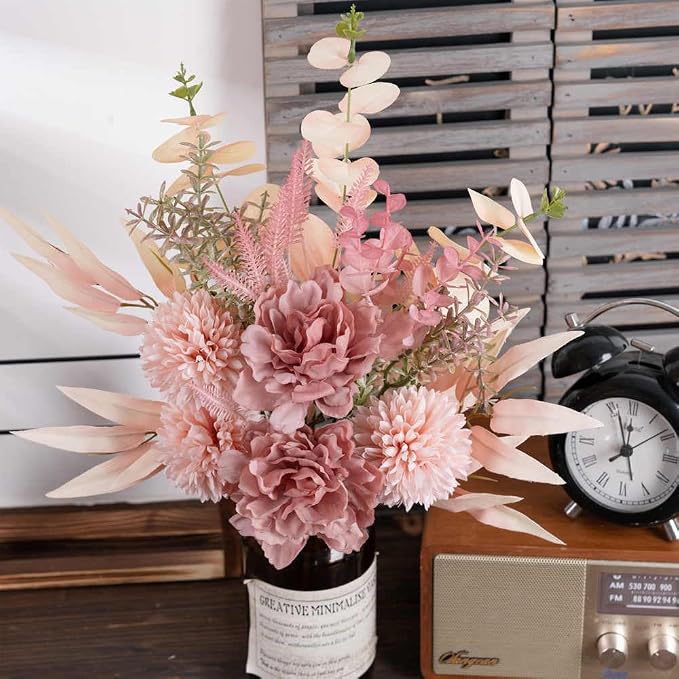 KIRIFLY Artificial Fake Flowers Plants Silk Flower Arrangements Wedding Bouquets Decorations Plastic Floral Table Centerpieces for Home Kitchen Garden Party Décor (Blush)