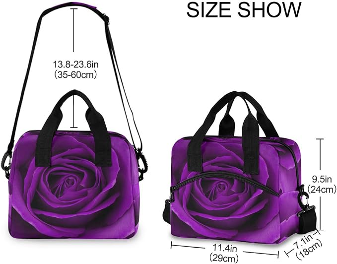 Purple Rose Insulated Lunch Bag Rose Flower Reusable Lunch Tote Bag Lunch Box for Women Men Adult Cooler Bag with Adjustable Shoulder Strap Leakproof for Work School Picnic