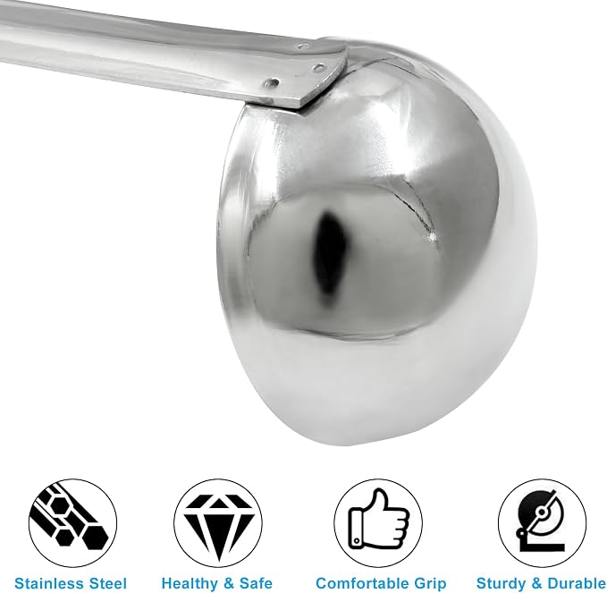 Piutouyar 3 Pcs 2 oz Soup Ladle Set, Stainless Steel Ladle with Long Hooked Handles Kitchen Cooking Serving Ladle Accessories for Cooking Soup Sauce Stews