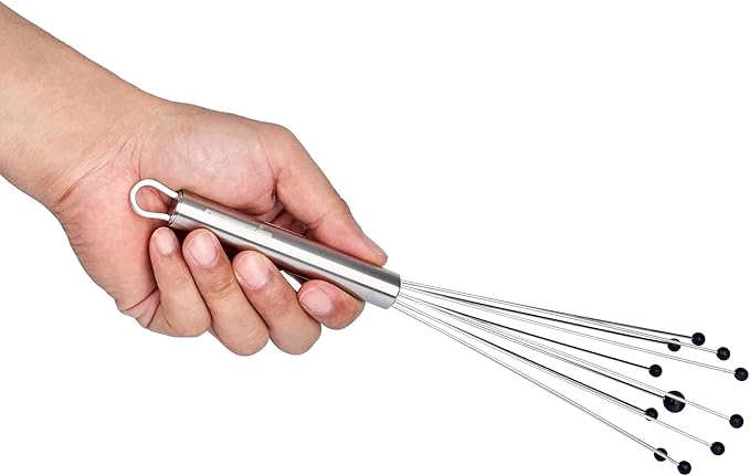 Restaurantware 10.5 in Stainless Steel Ball Whisk with Silicone Tips - German Standard Sauce & Gravy Whisk, Non-Scratch, Dishwasher Safe - Non-Stick Safe Silicone Ball Whisk for Baking