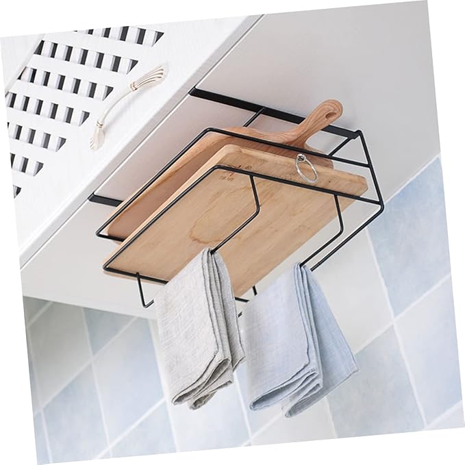 2pcs Chopping Board Wrought Iron Hanger Metal Wall Hanging Basket Under Cabinet Basket Bathroom Door Organizer Inside Cabinet Door Storage Kitchen Door Organizer Towel Holder Grid
