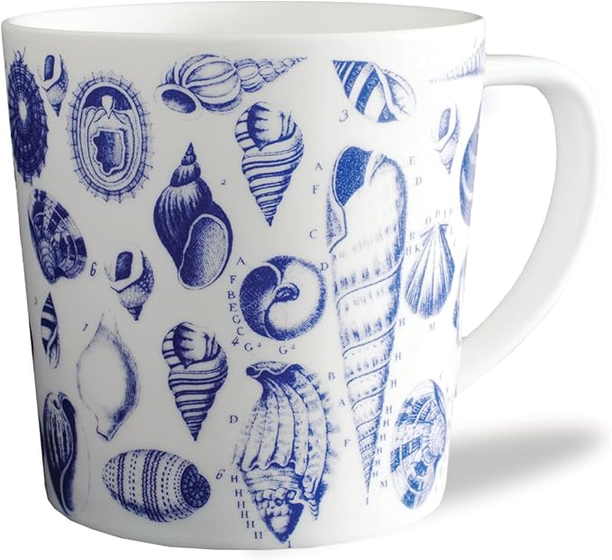 Caskata Shells Oversized Mugs Set of 4 | High-Design Premium Lead-Free Porcelain Blue Mug Set for Entertaining or Everyday | Unique Party Mugs for Wedding or Birthdays | 14 oz