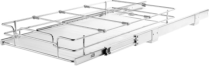 VEVOR 12.5"Wx16.5"Dx3.5"H Pull Out Cabinet Organizer, Heavy Duty Slide Out Pantry Shelves, Chrome-Plated Steel Roll Out Drawers Storage, for Home, Under Sink, 14"Wx17.5"Dx7"H Install Size for Cabinet