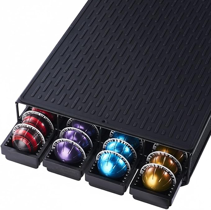 Coffee Pod Drawer Holder With 15''*11'' Coffee Mat Compatible with Nespresso Vertuo Capsules,Coffee Bar Station Accessories