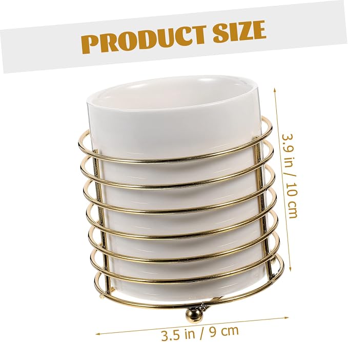 PRETYZOOM Ceramic Cutlery Organizer with Detachable Iron Wire Large Kitchen Spoon Holder for Chopsticks and Utensils Stylish White and Gold Design for Desktop Use