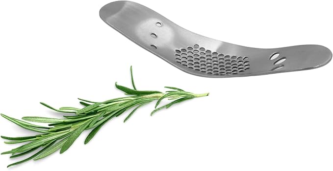 KB KITCHEN BASICS Stainless Steel Garlic Crusher with Herb Stripper - Versatile Kitchen Tool, Honeycomb Design, Multi-Functional Sides, Dishwasher-Safe & Easy Cleanup - Multi-Purpose Cooking Utensils