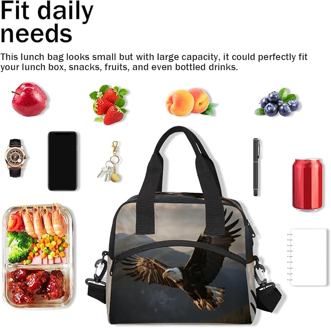Soaring Eagle Pattern Insulated Lunch Bag for Women Men Reusable Lunch Box Cooler Bag Large Leakproof Lunch Tote with Adjustable Shoulder Strap for Adult Work Picnic Camping Beach Office